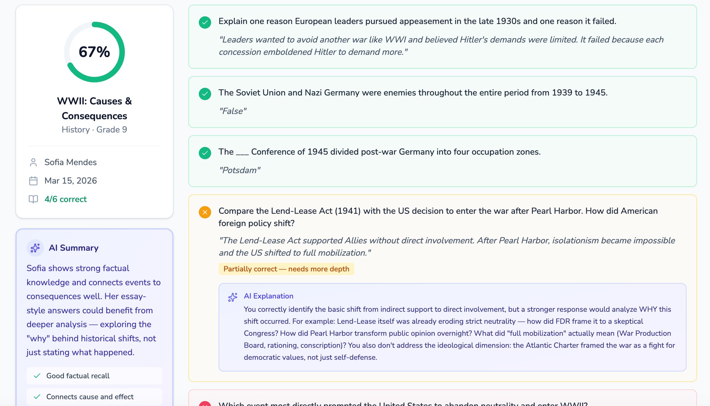AI grading a student's worksheet with explanations